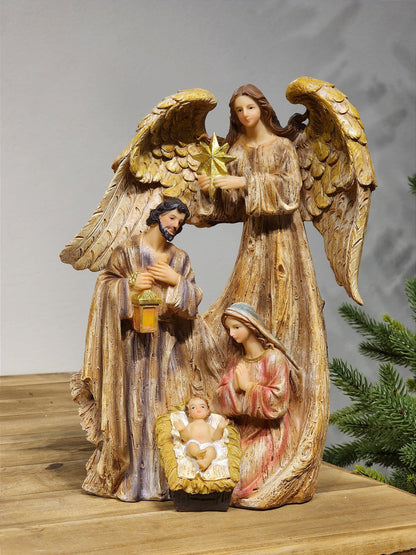 SAGRADA FAMÍLIA EM RESINA COM ANJO 30CM