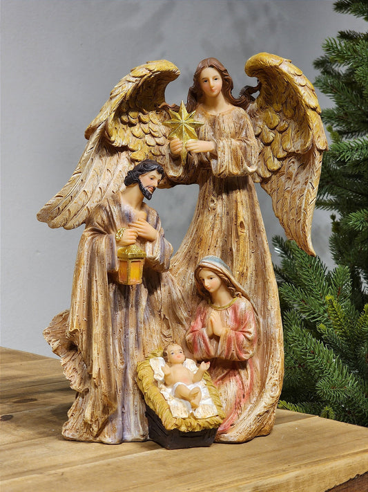 SAGRADA FAMÍLIA EM RESINA COM ANJO 30CM